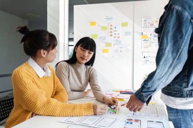 UI UX web tasarımcısı ekibi UI UX ön uç tasarımcısı önizlemeleri ile mobil yanıt veren web siteleri geliştirmek için birlikte çalışıyor.