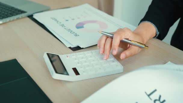 Ruku Účetní Práce Kalkulačce Připravit Finanční Zprávu — Stock video