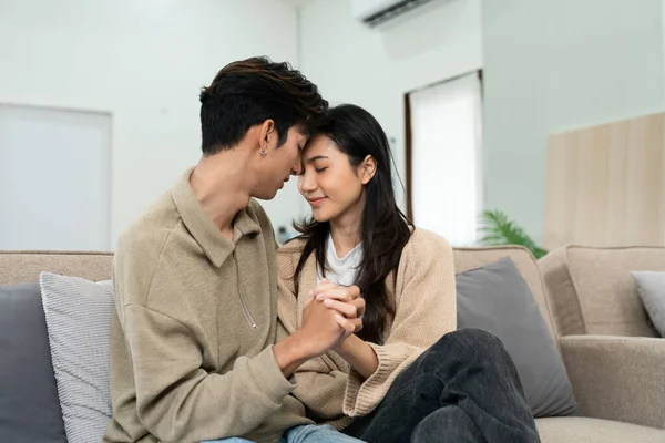 stock image Young couple Hug and giving love on Valentines Day. Romantic day together. Valentines Day concept.