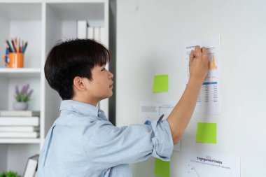 Genç bir profesyonel iş stratejileri, etkili iletişim ve takım çalışmalarının vurgulanması hakkında bir telefon görüşmesi yapıyor.