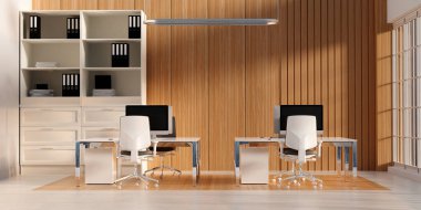 Şık bir ofis tasarımı işlevsel çalışma alanı unsurlarını sergiliyor, üretkenliği ve yaratıcı işbirliğini geliştirmek için mükemmel..