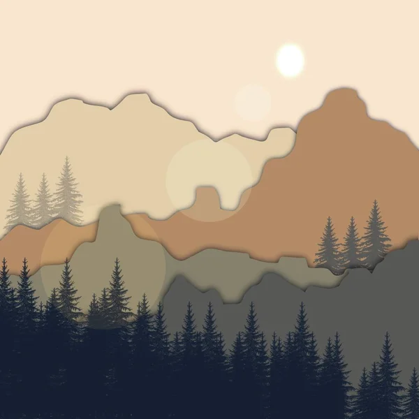 Illustration Landschaft Hintergrund Mit Bergen Und Baum Natur Tapete — Stockfoto