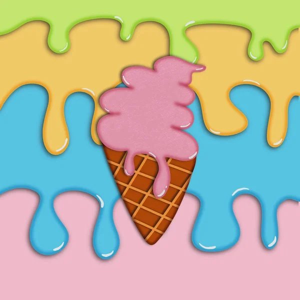 Ilustracja Minimalna Tapeta Pastelowa Lodami Tło Kolorowe Rysunek Dłoni — Zdjęcie stockowe