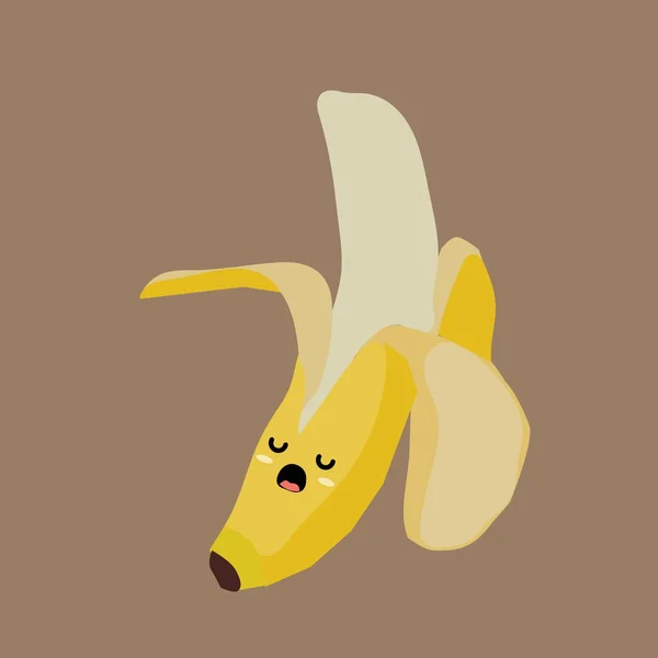 この楽しいイラストは 元気な表情でかわいいバナナのキャラクターを特徴としています 愛らしいバナナのデザインは魅力と遊び心を引き出します — ストックベクタ