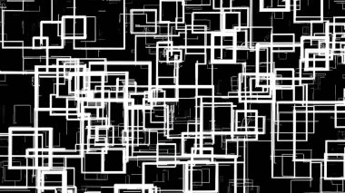 Siyah arkaplan, beyaz çizgiler, kare şekiller kesişir