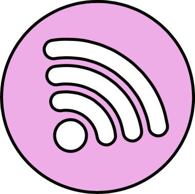 Siyah-beyaz italik kablosuz bağlantı görüntüsü. Arka plan pembe bir daire..