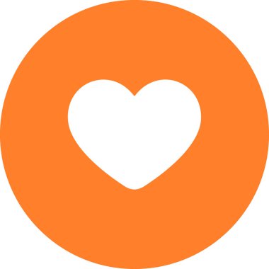 Beyaz kalp sembolü turuncu bir dairenin ortasında.