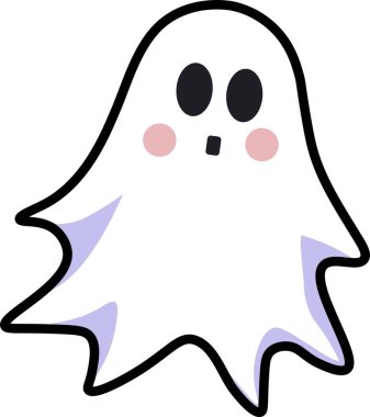 Sevimli küçük beyaz çizgi film hayaleti siyah gözler pembe yanaklar