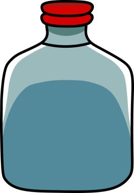 Kırmızı cam kapaklı mavi cam şişe.