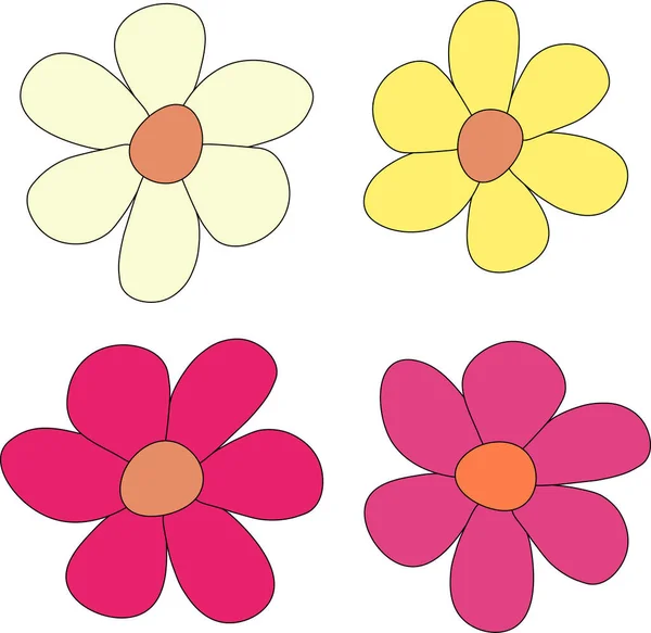 4朵可爱的多花瓣花 4种颜色 — 图库照片#