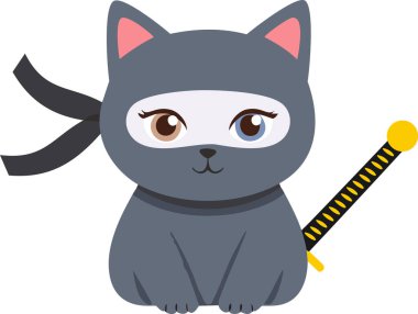 Manita Beyaz Kedi 2 Renkli Samuray Ninja Kostümü Giyindi