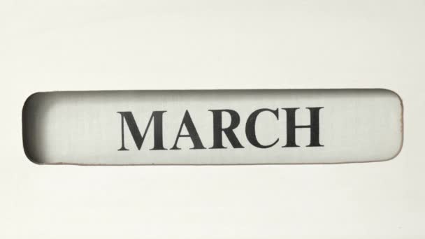 Calendário Escritório Retro Visto Rolando Para Frente Março Abril Texto — Vídeo de Stock