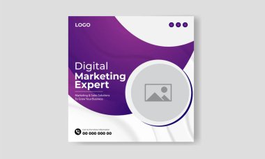 Serbest vektör dijital pazarlama ajansı ve kurumsal sosyal medya postası tasarım şablonu