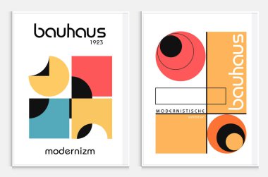 Bauhaus tarzı soyut sanat seti, Dekoratif Modern Sanat, Vektör illüstrasyon posteri içerir. Modaya uygun çiçek dekorasyonu ve yaratıcı sanat koleksiyonu. minimal estetik modern sanat.