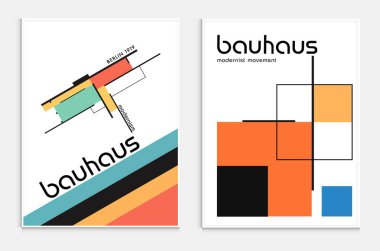 Bauhaus tarzı soyut sanat seti, Dekoratif Modern Sanat, Vektör illüstrasyon posteri içerir. Modaya uygun çiçek dekorasyonu ve yaratıcı sanat koleksiyonu. minimal estetik modern sanat.
