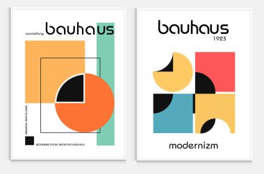 Bauhaus tarzı soyut sanat seti, Dekoratif Modern Sanat, Vektör illüstrasyon posteri içerir. Modaya uygun çiçek dekorasyonu ve yaratıcı sanat koleksiyonu. minimal estetik modern sanat.