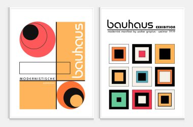 Bauhaus tarzı soyut sanat seti, Dekoratif Modern Sanat, Vektör illüstrasyon posteri içerir. Modaya uygun çiçek dekorasyonu ve yaratıcı sanat koleksiyonu. minimal estetik modern sanat.