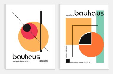Bauhaus tarzı soyut sanat seti, Dekoratif Modern Sanat, Vektör illüstrasyon posteri içerir. Modaya uygun çiçek dekorasyonu ve yaratıcı sanat koleksiyonu. minimal estetik modern sanat.