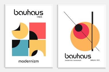 Bauhaus tarzı soyut sanat seti, Dekoratif Modern Sanat, Vektör illüstrasyon posteri içerir. Modaya uygun çiçek dekorasyonu ve yaratıcı sanat koleksiyonu. minimal estetik modern sanat.