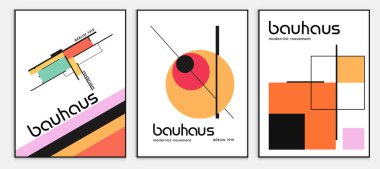Bauhaus tarzı soyut sanat seti, Dekoratif Modern Sanat, Vektör illüstrasyon posteri içerir. Modaya uygun çiçek dekorasyonu ve yaratıcı sanat koleksiyonu. minimal estetik modern sanat.