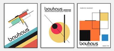 Bauhaus tarzı soyut sanat seti, Dekoratif Modern Sanat, Vektör illüstrasyon posteri içerir. Modaya uygun çiçek dekorasyonu ve yaratıcı sanat koleksiyonu. minimal estetik modern sanat.