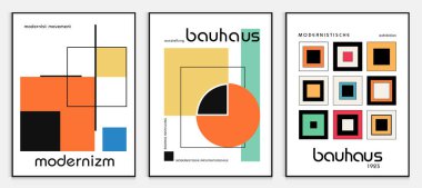 Bauhaus tarzı soyut sanat seti, Dekoratif Modern Sanat, Vektör illüstrasyon posteri içerir. Modaya uygun çiçek dekorasyonu ve yaratıcı sanat koleksiyonu. minimal estetik modern sanat.