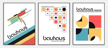 Bauhaus tarzı soyut sanat seti, Dekoratif Modern Sanat, Vektör illüstrasyon posteri içerir. Modaya uygun çiçek dekorasyonu ve yaratıcı sanat koleksiyonu. minimal estetik modern sanat.