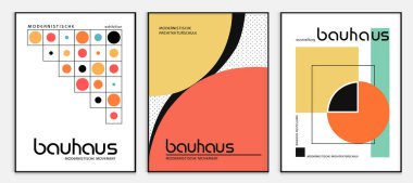 Bauhaus tarzı soyut sanat seti, Dekoratif Modern Sanat, Vektör illüstrasyon posteri içerir. Modaya uygun çiçek dekorasyonu ve yaratıcı sanat koleksiyonu. minimal estetik modern sanat.