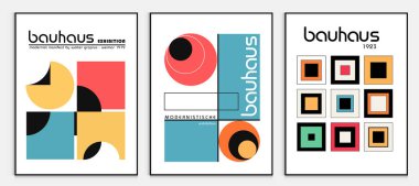 Bauhaus tarzı soyut sanat seti, Dekoratif Modern Sanat, Vektör illüstrasyon posteri içerir. Modaya uygun çiçek dekorasyonu ve yaratıcı sanat koleksiyonu. minimal estetik modern sanat.