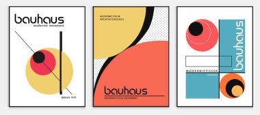 Bauhaus tarzı soyut sanat seti, Dekoratif Modern Sanat, Vektör illüstrasyon posteri içerir. Modaya uygun çiçek dekorasyonu ve yaratıcı sanat koleksiyonu. minimal estetik modern sanat.