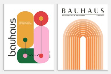 Bauhaus tarzı soyut sanat seti, Dekoratif Modern Sanat, Vektör illüstrasyon posteri içerir. Baskı, Sergi Posterleri, Mimari Baskı, Galeri Duvarı Sanat Seti, Ofis Duvarı Sanatı, Modern Baskı, Minimalist Baskı, Retro Poster