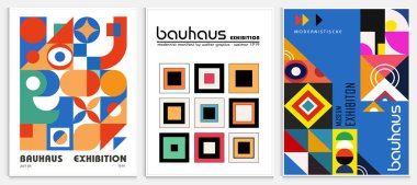 Bauhaus tarzı soyut sanat seti, Dekoratif Modern Sanat, Vektör illüstrasyon posteri içerir. Baskı, Sergi Posterleri, Mimari Baskı, Galeri Duvarı Sanat Seti, Ofis Duvarı Sanatı, Modern Baskı,