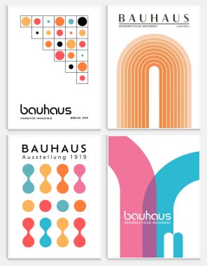 Bauhaus tarzı soyut sanat seti, Dekoratif Modern Sanat, Vektör illüstrasyon posteri içerir. Baskı, Sergi Posterleri, Mimari Baskı, Galeri Duvarı Sanat Seti, Ofis Duvarı Sanatı, Modern Baskı,