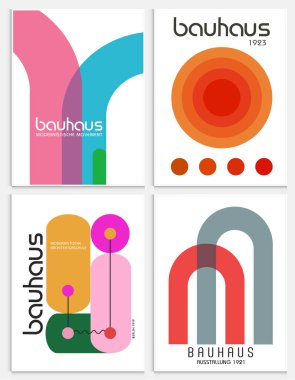 Bauhaus tarzı soyut sanat seti, Dekoratif Modern Sanat, Vektör illüstrasyon posteri içerir. Baskı, Sergi Posterleri, Mimari Baskı, Galeri Duvarı Sanat Seti, Ofis Duvarı Sanatı, Modern Baskı,