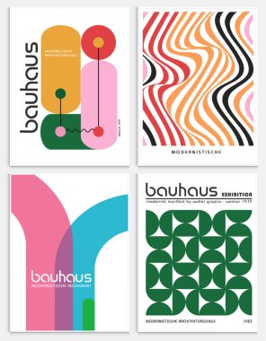 Bauhaus tarzı soyut sanat seti, Dekoratif Modern Sanat, Vektör illüstrasyon posteri içerir. Baskı, Sergi Posterleri, Mimari Baskı, Galeri Duvarı Sanat Seti, Ofis Duvarı Sanatı, Modern Baskı,