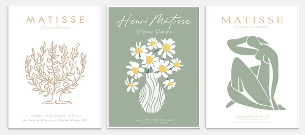 Matisse tarzı soyut sanat seti, Dekoratif Modern Sanat, Vektör illüstrasyon posteri içerir. Modaya uygun çiçek dekorasyonu ve yaratıcı sanat koleksiyonu. minimal estetik modern sanat.