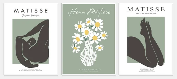 Matisse tarzı soyut sanat seti, Dekoratif Modern Sanat, Vektör illüstrasyon posteri içerir. Modaya uygun çiçek dekorasyonu ve yaratıcı sanat koleksiyonu. minimal estetik modern sanat.