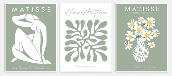 Matisse tarzı soyut sanat seti, Dekoratif Modern Sanat, Vektör illüstrasyon posteri içerir. Modaya uygun çiçek dekorasyonu ve yaratıcı sanat koleksiyonu. minimal estetik modern sanat.