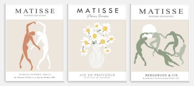 Matisse tarzı soyut sanat seti, Dekoratif Modern Sanat, Vektör illüstrasyon posteri içerir. Modaya uygun çiçek dekorasyonu ve yaratıcı sanat koleksiyonu. minimal estetik modern sanat.