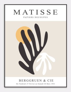 Matisse tarzı soyut sanat seti, Dekoratif Modern Sanat, Vektör illüstrasyon posteri içerir. Modaya uygun çiçek dekorasyonu ve yaratıcı sanat koleksiyonu. minimal estetik modern sanat.