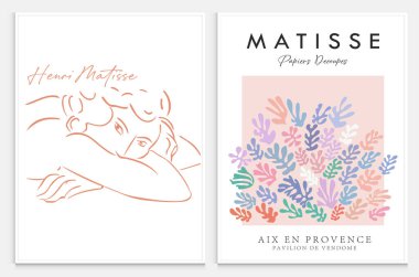 Matisse tarzı soyut sanat seti, Dekoratif Modern Sanat, Vektör illüstrasyon posteri içerir. Modaya uygun çiçek dekorasyonu ve yaratıcı sanat koleksiyonu. minimal estetik modern sanat.