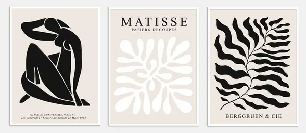 Matisse tarzı soyut sanat seti, Dekoratif Modern Sanat, Vektör illüstrasyon posteri içerir. Modaya uygun çiçek dekorasyonu ve yaratıcı sanat koleksiyonu. minimal estetik modern sanat.
