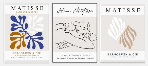 Matisse tarzı soyut sanat seti, Dekoratif Modern Sanat, Vektör illüstrasyon posteri içerir. Modaya uygun çiçek dekorasyonu ve yaratıcı sanat koleksiyonu. minimal estetik modern sanat.
