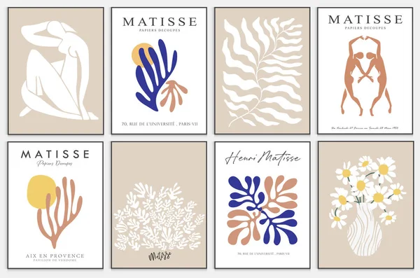 Matisse tarzı soyut sanat seti, Dekoratif Modern Sanat, Vektör illüstrasyon posteri içerir. Modaya uygun çiçek dekorasyonu ve yaratıcı sanat koleksiyonu. minimal estetik modern sanat.