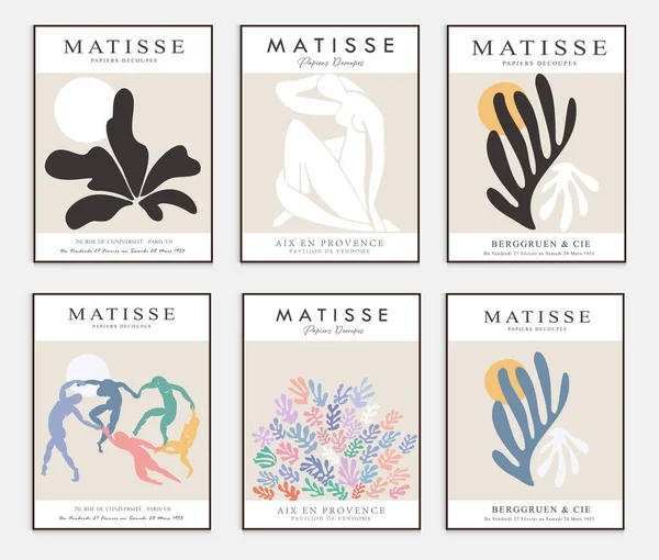 Matisse tarzı soyut sanat seti, Dekoratif Modern Sanat, Vektör illüstrasyon posteri içerir. Modaya uygun çiçek dekorasyonu ve yaratıcı sanat koleksiyonu. minimal estetik modern sanat.