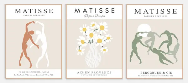 Matisse tarzı soyut sanat seti, Dekoratif Modern Sanat, Vektör illüstrasyon posteri içerir. Modaya uygun çiçek dekorasyonu ve yaratıcı sanat koleksiyonu. minimal estetik modern sanat.