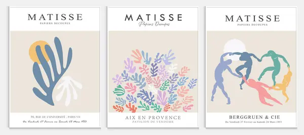 Matisse tarzı soyut sanat seti, Dekoratif Modern Sanat, Vektör illüstrasyon posteri içerir. Modaya uygun çiçek dekorasyonu ve yaratıcı sanat koleksiyonu. minimal estetik modern sanat.