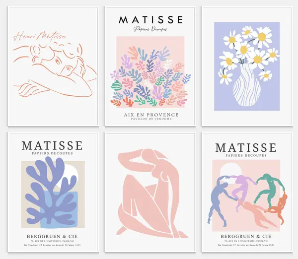 Matisse tarzı soyut sanat seti, Dekoratif Modern Sanat, Vektör illüstrasyon posteri içerir. Modaya uygun çiçek dekorasyonu ve yaratıcı sanat koleksiyonu. minimal estetik modern sanat.