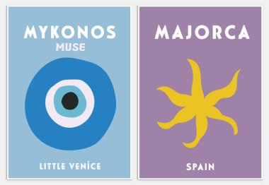 Retro Seyahat Posteri Renkli Ev Sanatı, Mykonos Yazdırma,