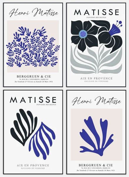 Matisse tarzında soyut sanat seti, Dekoratif Modern Sanat, Vektör illüstrasyon posteri içerir.